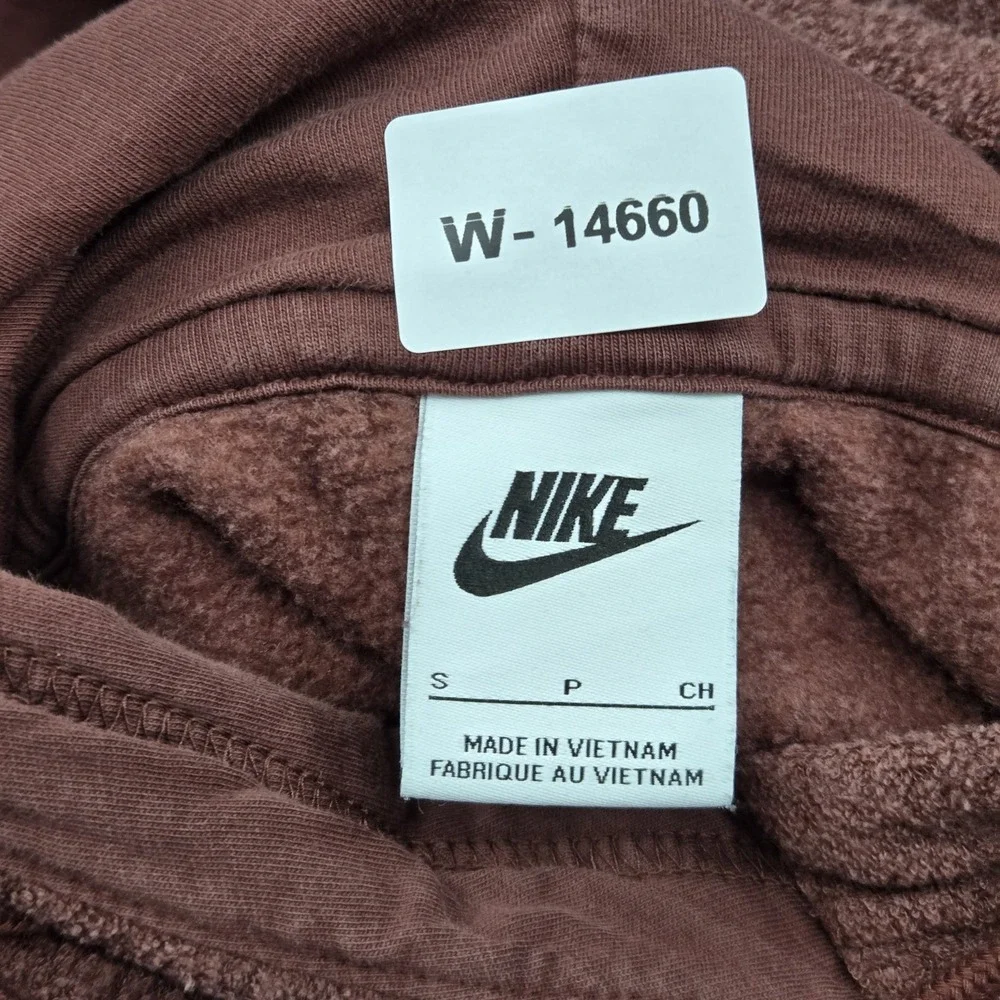 Nike Men Hoodie SMALL Brown Fleece Activewear Logo Center Swoosh Embroidered